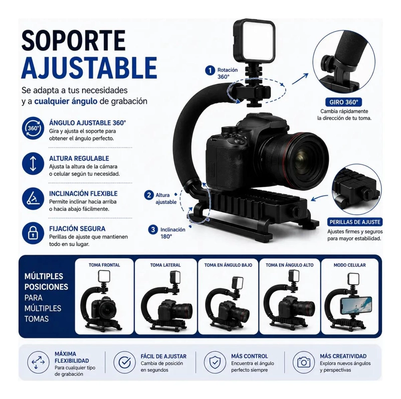 ESTABILIZADOR TIPO U PARA CAMARA Y CELULAR CON LUZ LED - 8