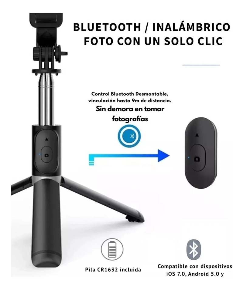 PALO SELFIE Y TRIPODE EXTENSIBLE CON CONTROL REMOTO - 3