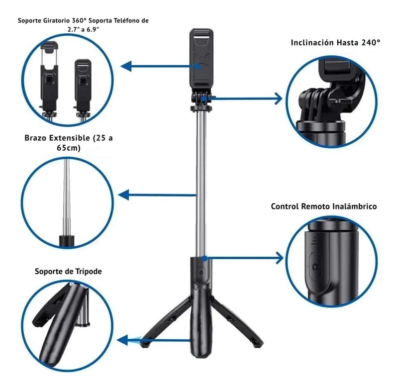 PALO SELFIE Y TRIPODE EXTENSIBLE CON CONTROL REMOTO - 4