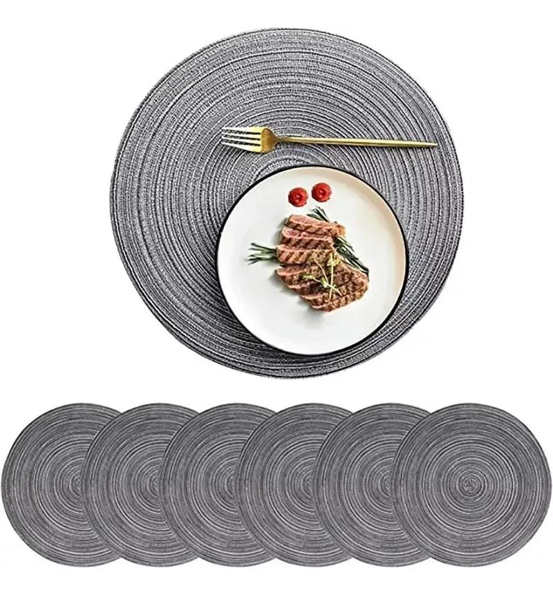 SET DE 6 MANTELES INDIVIDUALES REDONDOS TEJIDOS 38CM COLOR NEGRO - 1