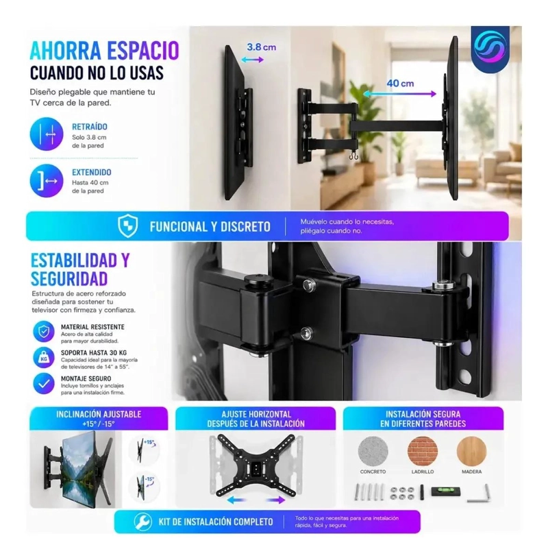 SOPORTE ARTICULADO PARA TELEVISORES DE 14 A 55 PULGADAS - 6