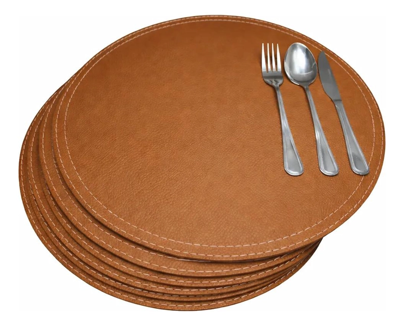 SET DE 6 MANTELES INDIVIDUALES REDONDOS DE ECO CUERO 38 CM - 1