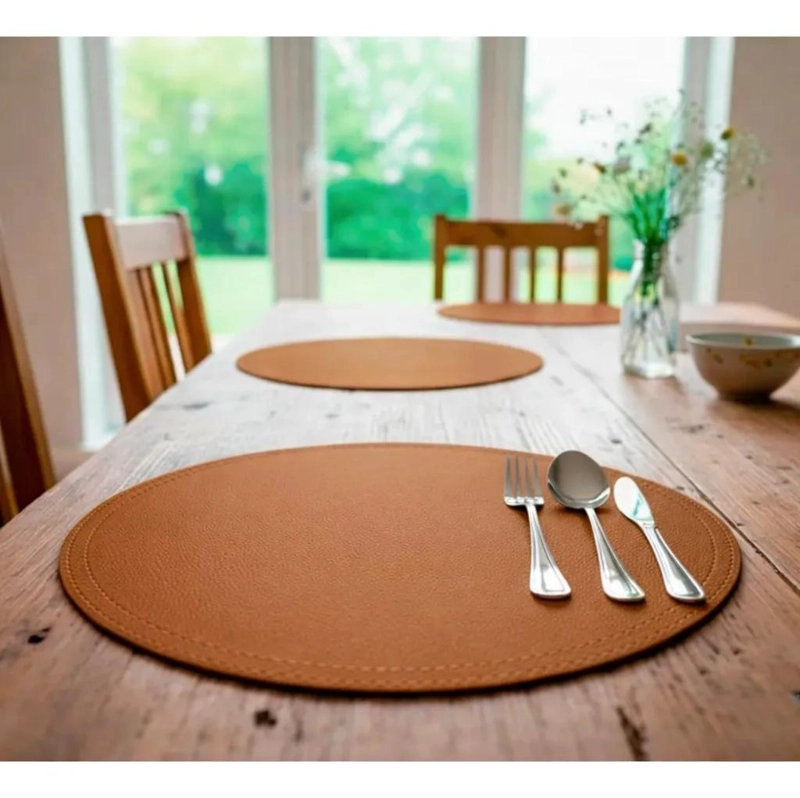 SET DE 6 MANTELES INDIVIDUALES REDONDOS DE ECO CUERO 38 CM - 3