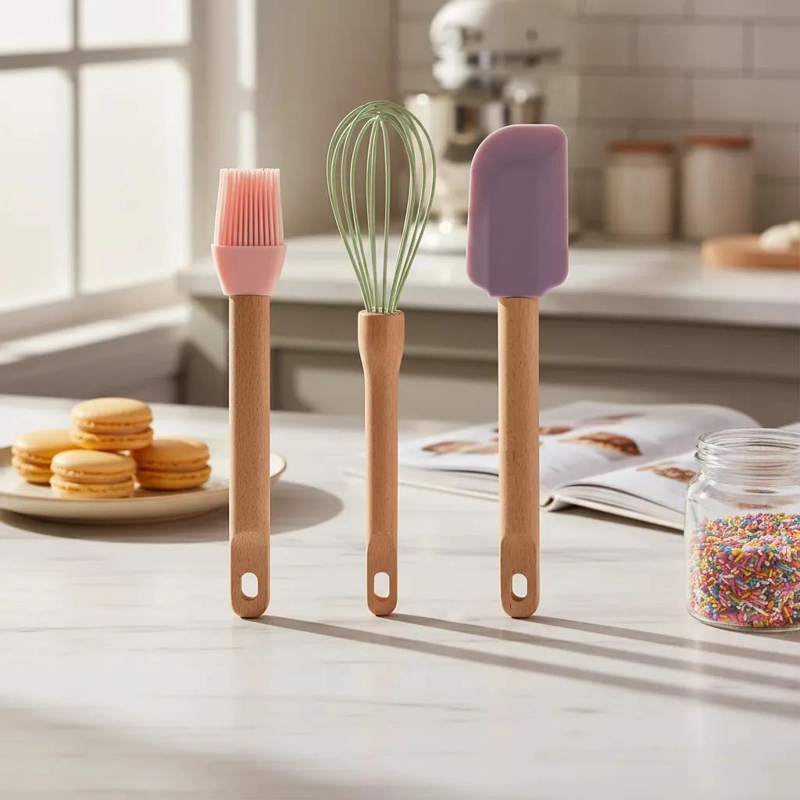 SET DE 3 UTENSILIOS DE SILICONA Y MADERA PARA REPOSTERIA - 1