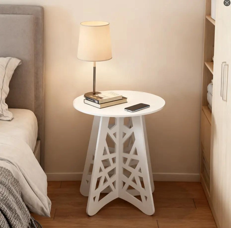 MESA CENTRO MINIMALISTA REDONDA DE MADERA BLANCA 36CM - 1