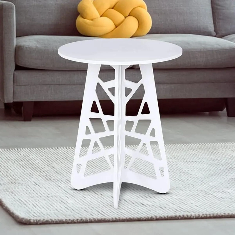 MESA CENTRO MINIMALISTA REDONDA DE MADERA BLANCA 36CM - 4