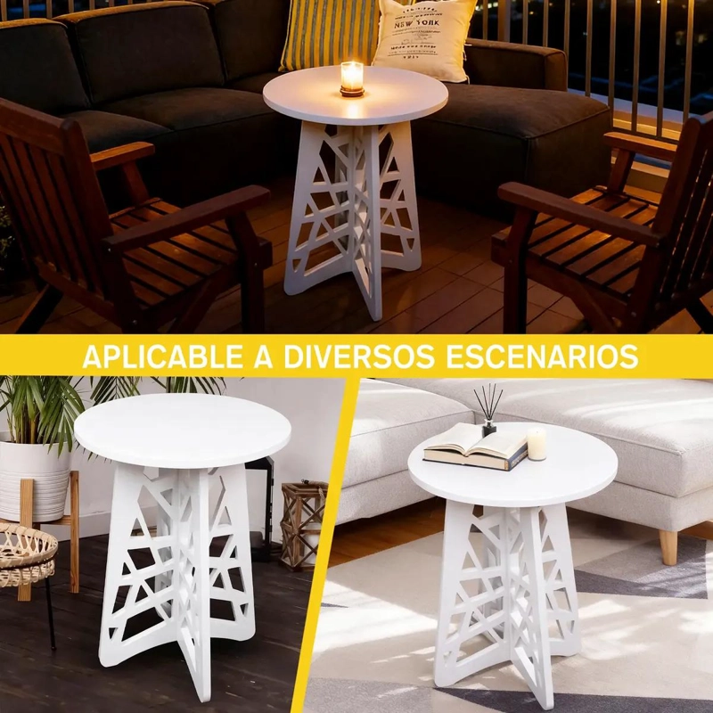 MESA CENTRO MINIMALISTA REDONDA DE MADERA BLANCA 36CM - 5