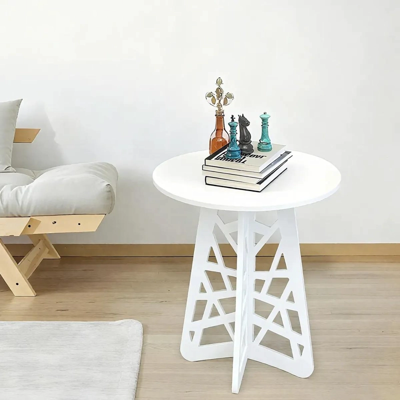 MESA CENTRO MINIMALISTA REDONDA DE MADERA BLANCA 36CM - 6
