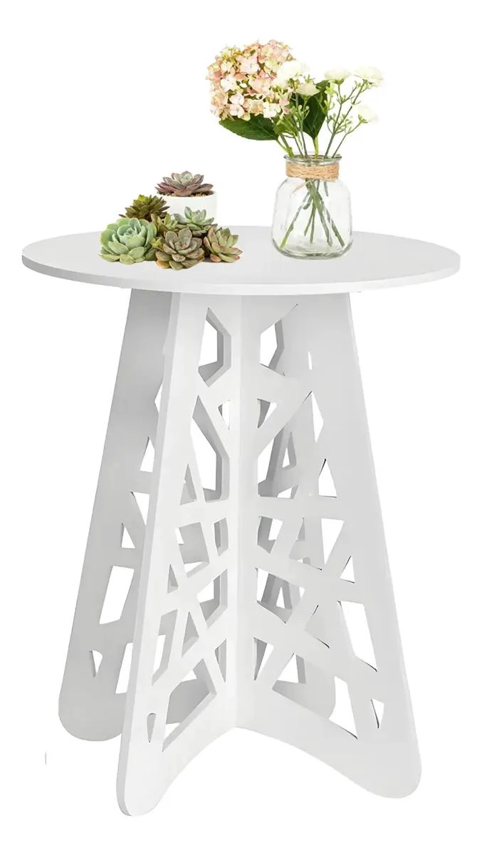 MESA CENTRO MINIMALISTA REDONDA DE MADERA BLANCA 36CM - 8