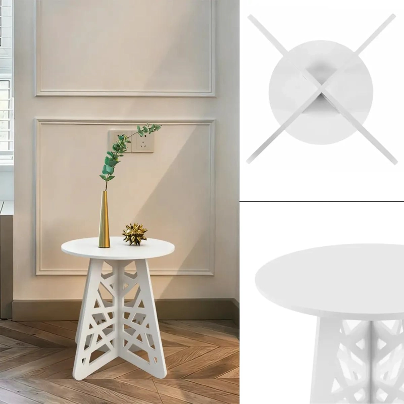 MESA CENTRO MINIMALISTA REDONDA DE MADERA BLANCA 36CM - 9