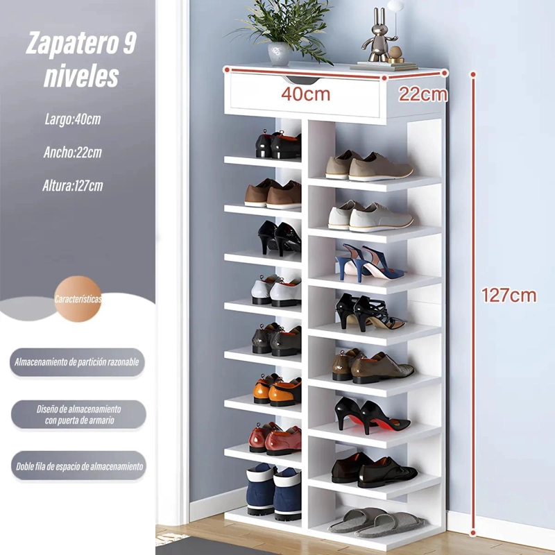 ZAPATERO VERTICAL MODERNO CON CAJON ORGANIZADOR PARA ENTRADA - 2