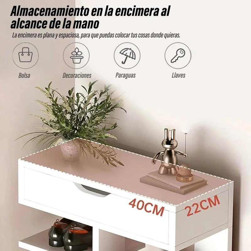 ZAPATERO VERTICAL MODERNO CON CAJON ORGANIZADOR PARA ENTRADA - 3