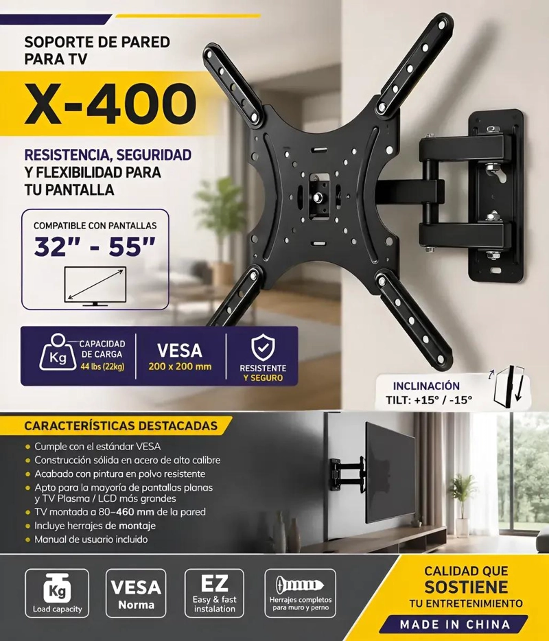 SOPORTE ARTICULADO PARA TV DE 32 A 55 PULGADAS EN COLOR NEGRO - 2