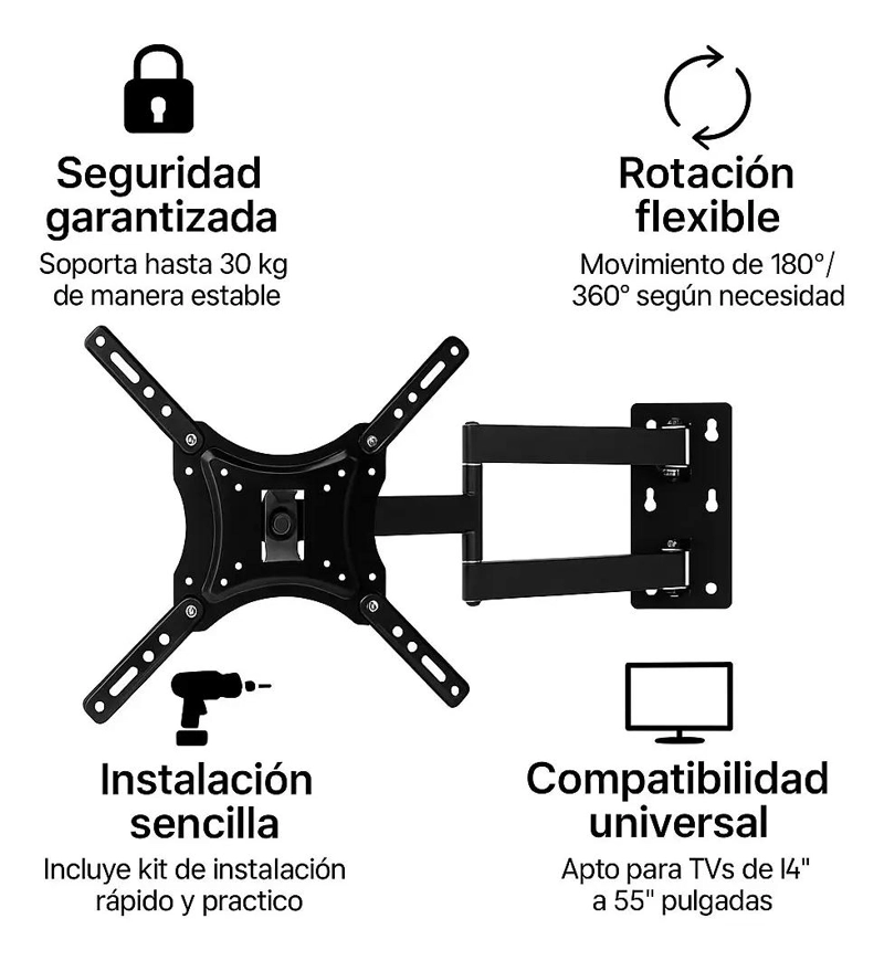 SOPORTE DE TV PARED ARTICULADO PARA PANTALLAS DE 14 A 55 PULGADAS - 6