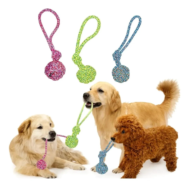 JUGUETE INTERACTIVO PARA PERROS CON CUERDA Y BOLA SONORA - 2