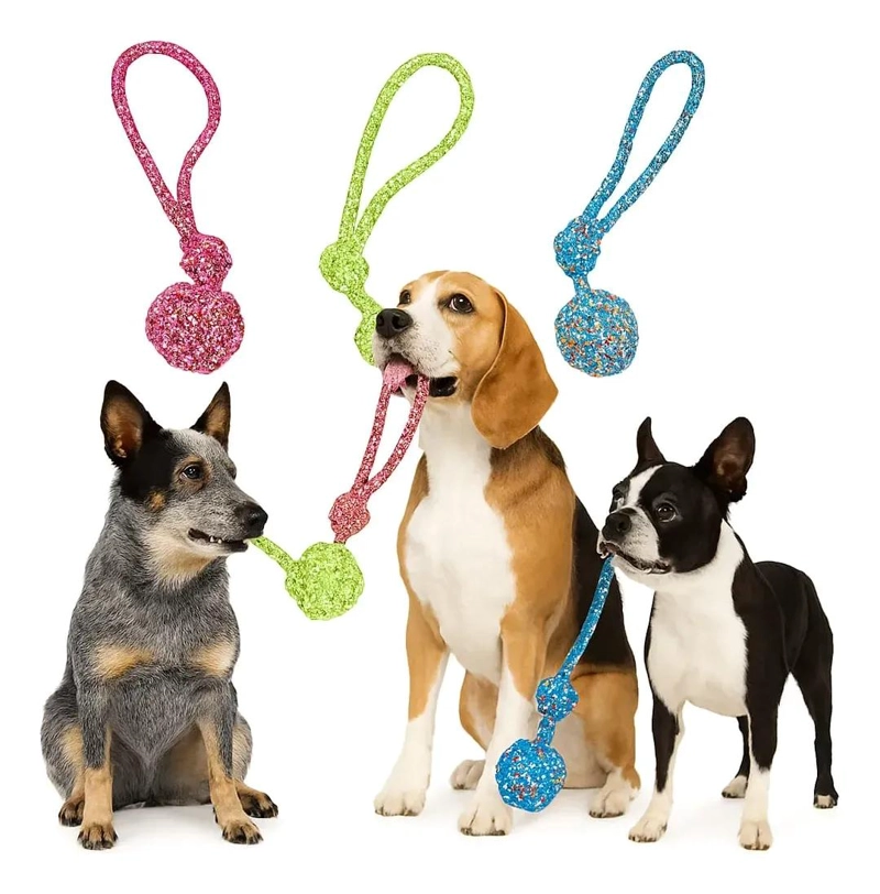 JUGUETE INTERACTIVO PARA PERROS CON CUERDA Y BOLA SONORA - 4
