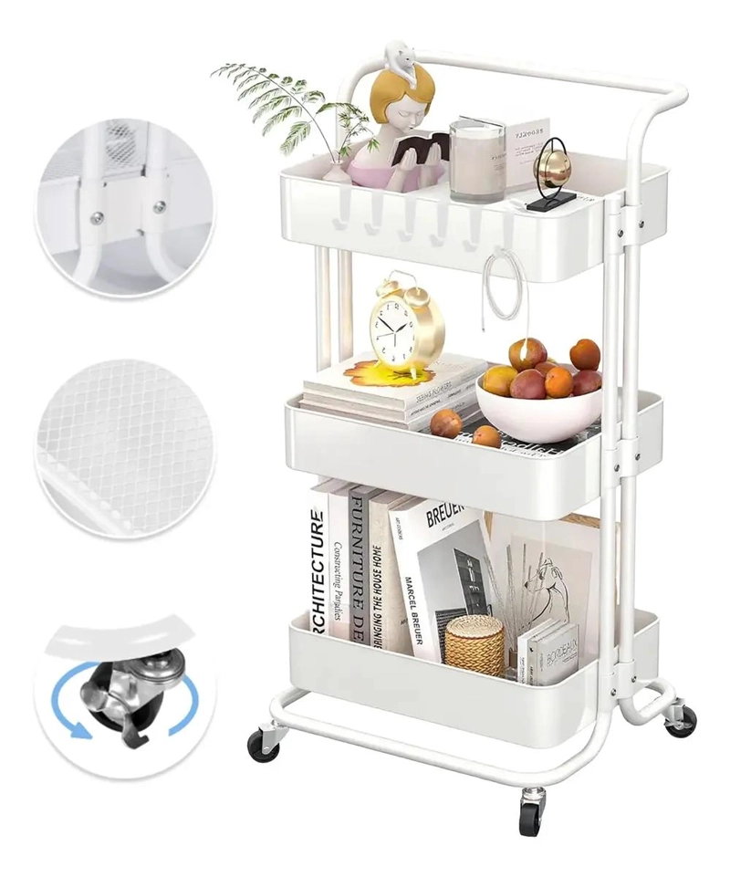 CARRITO ORGANIZADOR METALICO BLANCO CON RUEDAS Y 3 NIVELES - 1