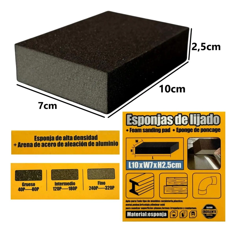 SET DE 6 ESPONJAS PARA LIJAR 10X7 CM - 2