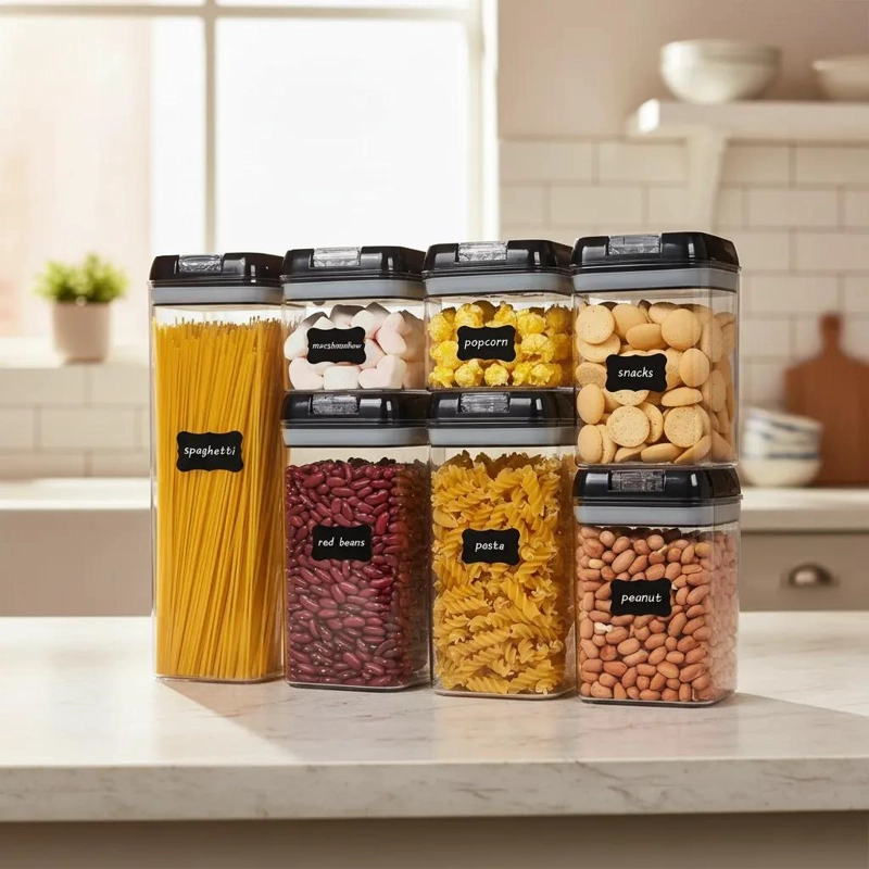 SET DE 7 CONTENEDORES RECTANGULARES HERME TICOS PARA ALIMENTOS - 1