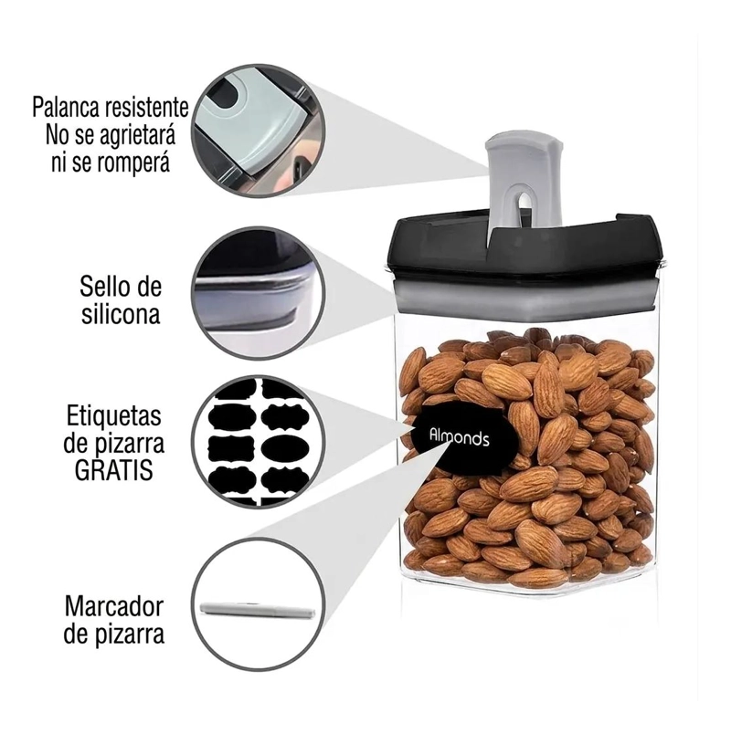 SET DE 7 CONTENEDORES RECTANGULARES HERME TICOS PARA ALIMENTOS - 5