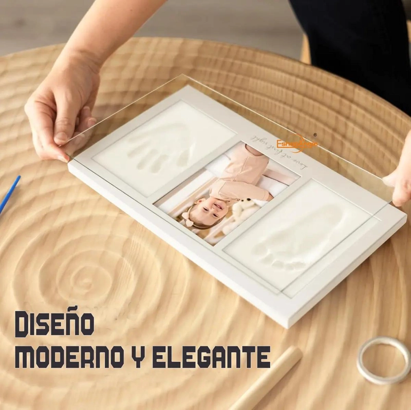 KIT DE MARCO DE FOTO Y HUELLA DE BEBE  EN COLOR BLANCO - 3