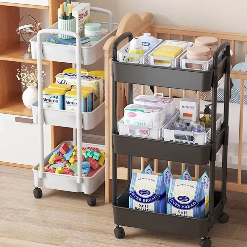 RACK ORGANIZADOR MULTIFUNCIONAL DE 79 CM EN COLORES BLANCO Y NEGRO - 3