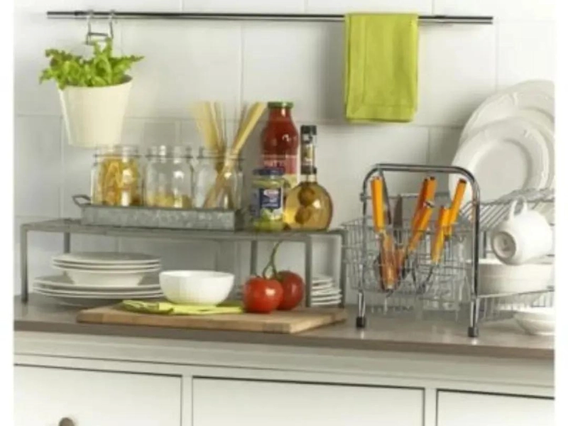 REPISA ORGANIZADORA EXTENSIBLE DE ACERO PARA COCINA GRIS - 4