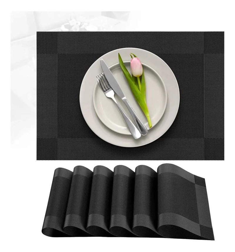 PACK DE 6 MANTELES INDIVIDUALES DE PVC RECTANGULARES NEGROS - 1