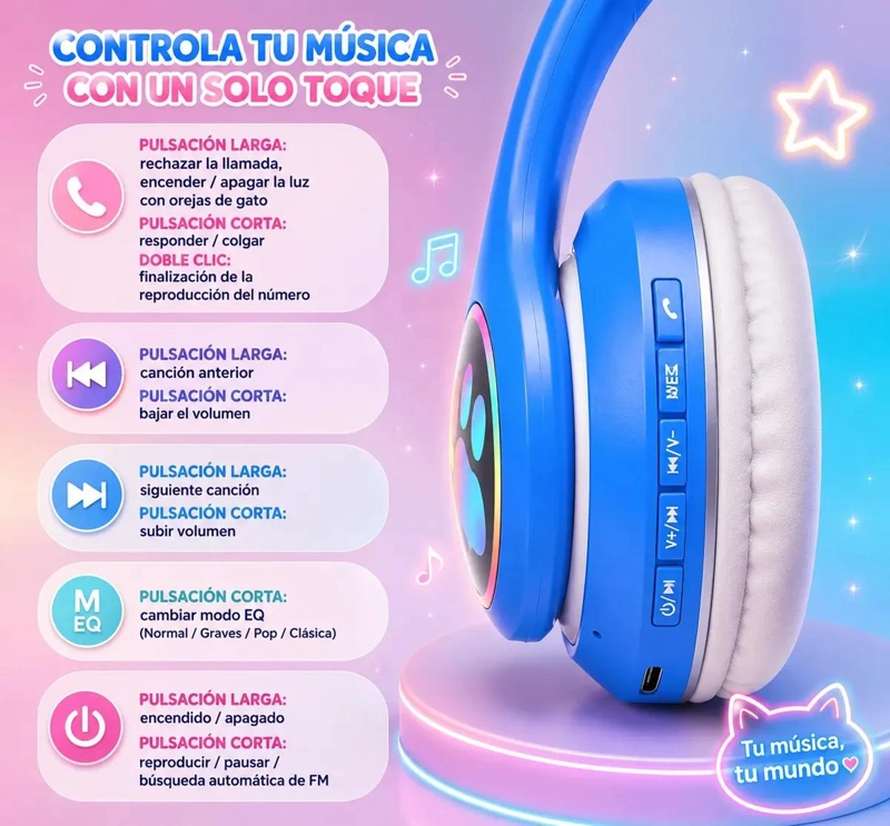 AUDIFONOS INALAMBRICOS CAT EARS CON ILUMINACION LED RGB - 3