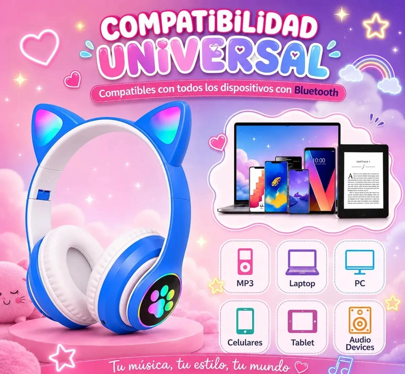 AUDIFONOS INALAMBRICOS CAT EARS CON ILUMINACION LED RGB - 5