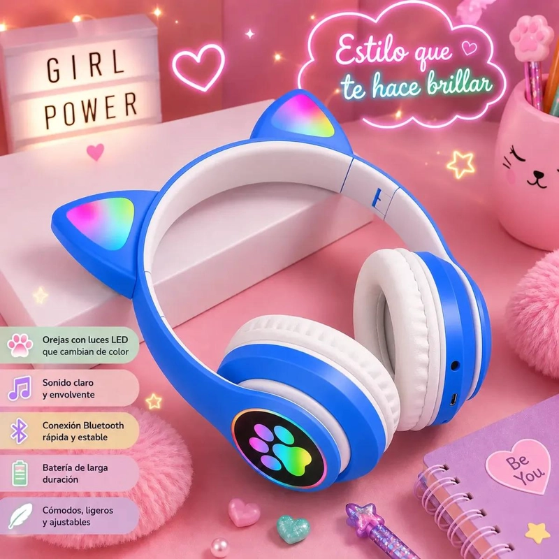 AUDIFONOS INALAMBRICOS CAT EARS CON ILUMINACION LED RGB - 6