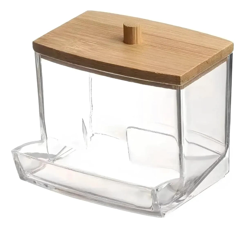 DISPENSADOR DE ALGODON CON TAPA DE BAMBU Y DISEÑO ELEGANTE - 3