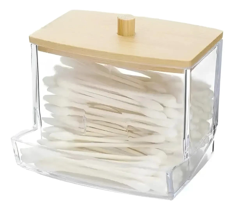 DISPENSADOR DE ALGODON CON TAPA DE BAMBU Y DISEÑO ELEGANTE - 4