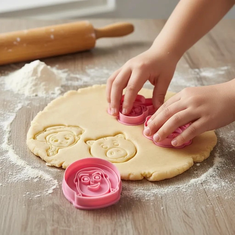 SET DE 8 CORTADORES Y SELLO PARA GALLETAS CON DISEÑOS ANIMADOS - 3