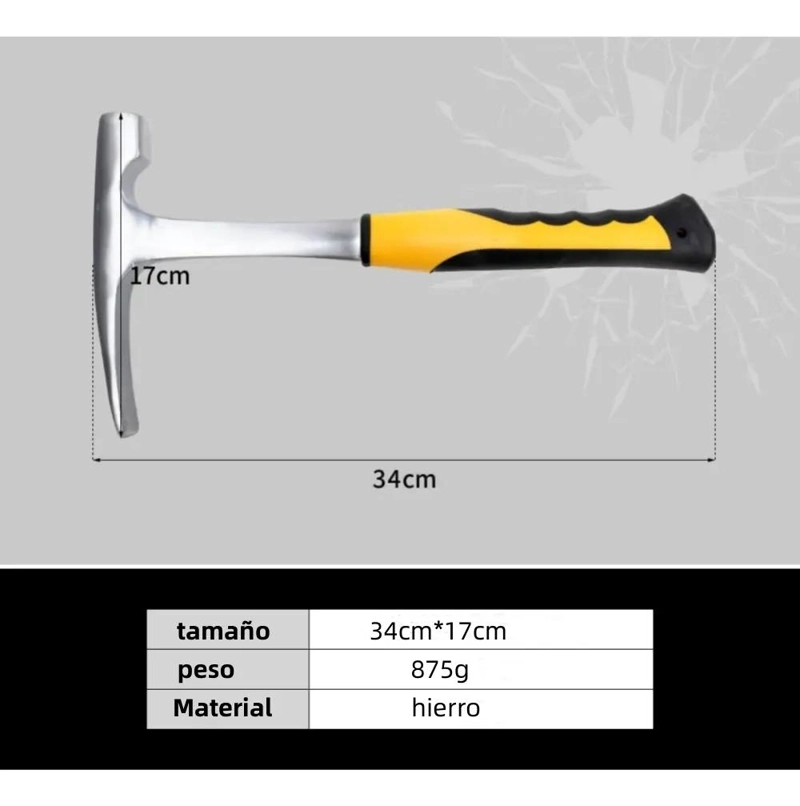 MARTILLO GEOLOGICO AMARILLO 33X17CM 875G CON MANGO ANTIDESLIZANTE - 2