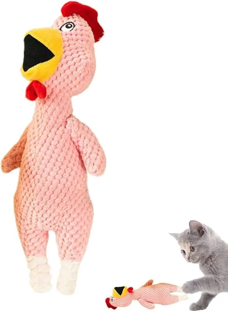 JUGUETE DE PELUCHE PARA MASCOTAS EN FORMA DE POLLO COLORIDO - 2