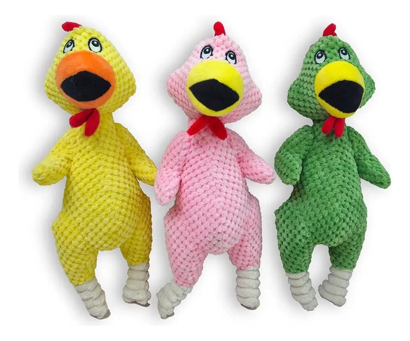 JUGUETE DE PELUCHE PARA MASCOTAS EN FORMA DE POLLO COLORIDO - 3