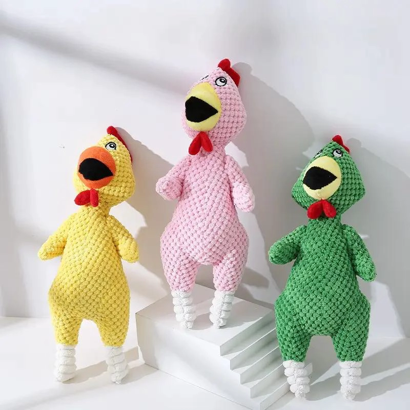 JUGUETE DE PELUCHE PARA MASCOTAS EN FORMA DE POLLO COLORIDO - 4