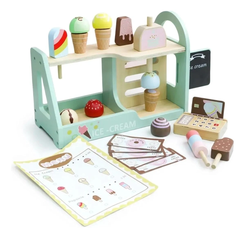 HELADERIA INFANTIL DE MADERA CON ACCESORIOS DIDACTICOS - 1