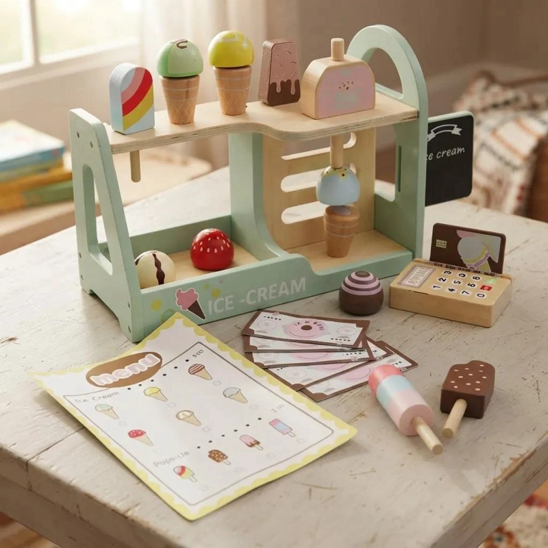 HELADERIA INFANTIL DE MADERA CON ACCESORIOS DIDACTICOS - 2