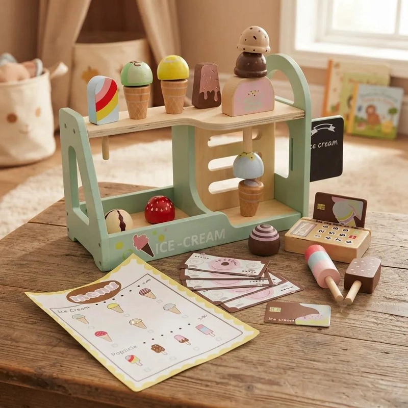 HELADERIA INFANTIL DE MADERA CON ACCESORIOS DIDACTICOS - 3