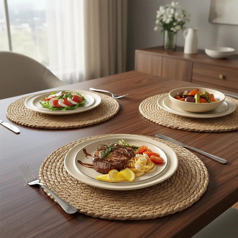 SET DE 6 MANTELES INDIVIDUALES REDONDOS DE FIBRA NATURAL YUTE 35 CM - 10