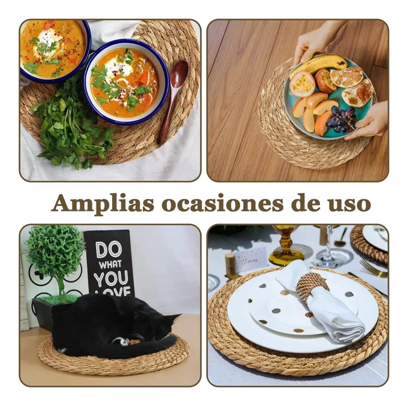 SET DE 6 MANTELES INDIVIDUALES REDONDOS DE FIBRA NATURAL YUTE 35 CM - 6