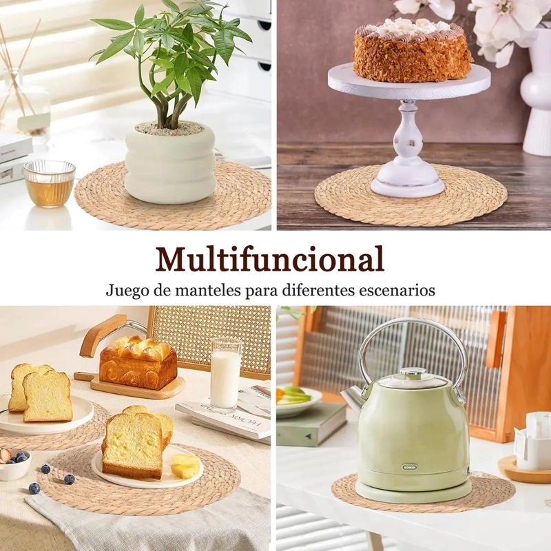 SET DE 6 MANTELES INDIVIDUALES REDONDOS DE FIBRA NATURAL YUTE 35 CM - 7