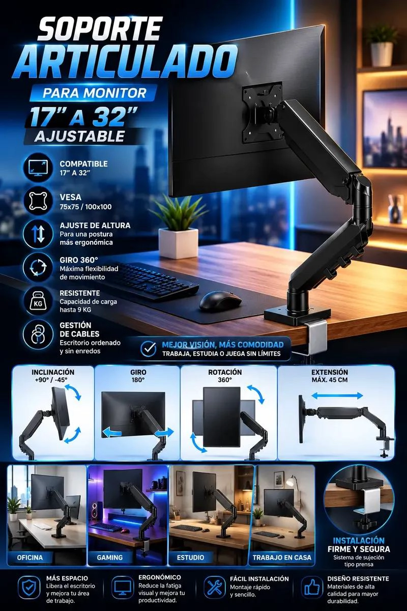 SOPORTE ARTICULADO PARA MONITOR DE 17 A 32 PULGADAS - 2