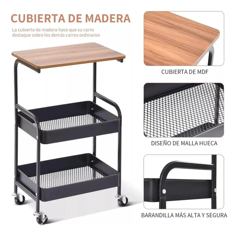 CARRO ORGANIZADOR DE METAL CON RUEDAS Y 3 NIVELES - 4