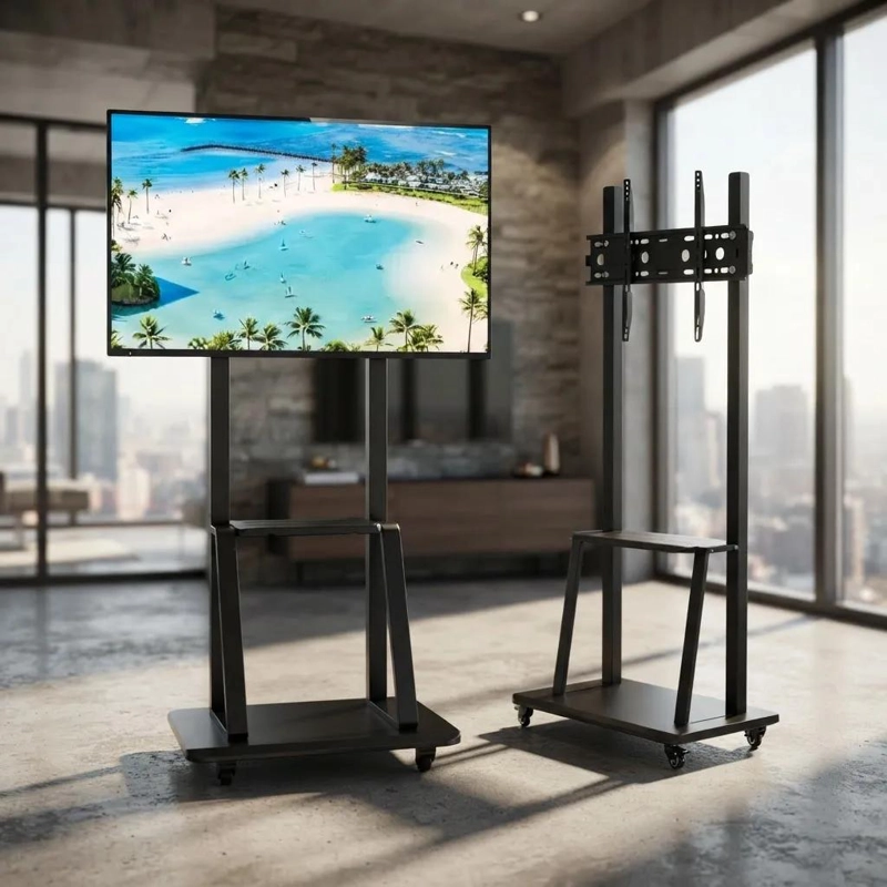SOPORTE MOVIL PARA TV DE 32 A 65 PULGADAS CON RUEDAS Y REPISAS - 1