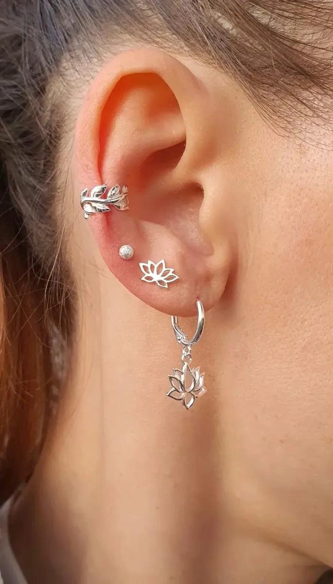 ARO A PRESION DE PLATA 925 CON DISEÑO DE HOJAS - 2