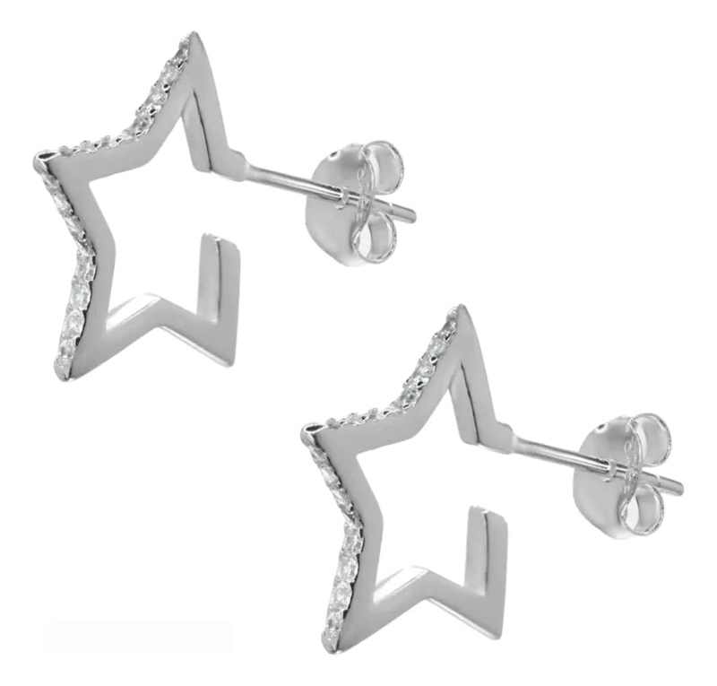 AROS DE PLATA 925 CON DISEÑO DE ESTRELLAS Y CIRCONES - 1