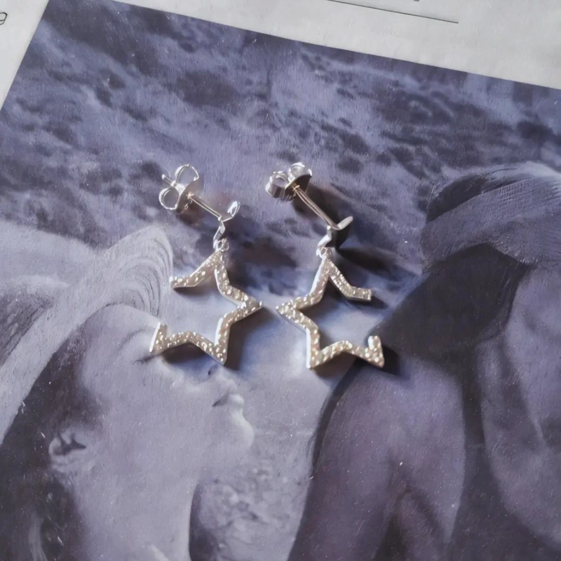 AROS DE PLATA 925 CON DISEÑO DE ESTRELLAS Y CIRCONES - 3